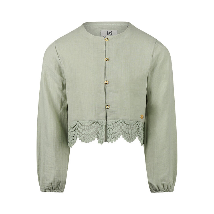Koko Noko meisjes blouse zachtgroen kanten detail | O56961-37