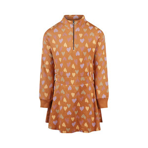 Koko Noko meisjes jurk bruin hartjes