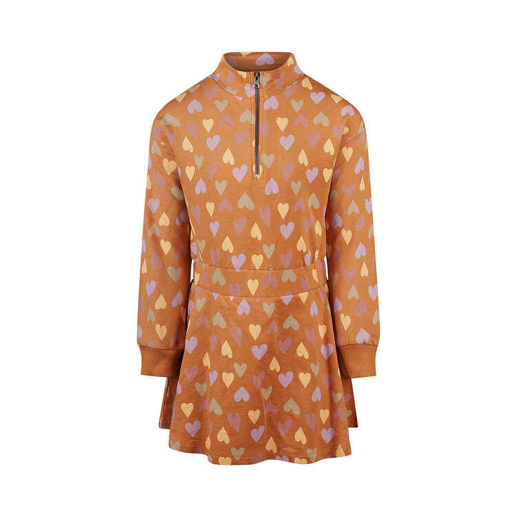 Koko Noko meisjes jurk bruin hartjes | O56975-37