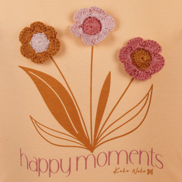 Koko Noko meisjes longsleeve perzikroze gehaakte bloemen | O56982-37