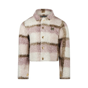 Koko Noko Mädchen-Bouclé-Jacke, lila, cremefarben, braun kariert