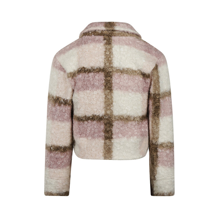Koko Noko meisjes bouclé jack lila off white bruin geruit | O56983-37