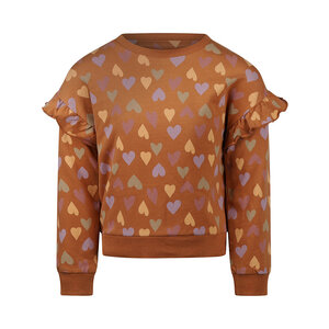 Koko Noko girls’ sweater brown dropped shoulder hearts