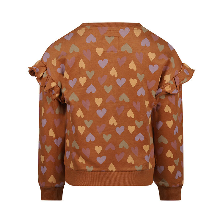 Koko Noko meisjes sweater bruin dropped shoulder hartjes | O56986-37