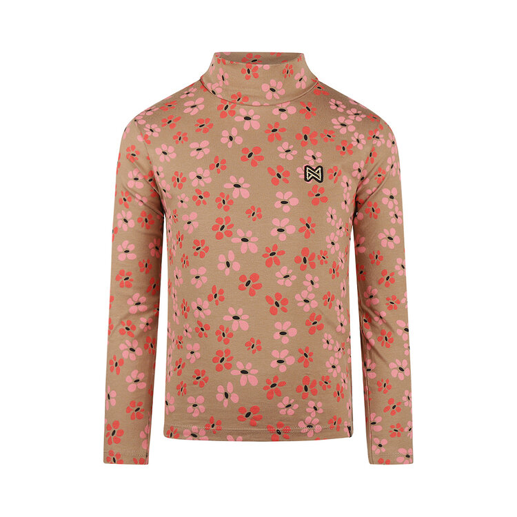 Koko Noko girls longsleeve with turtleneck camel flowers | OX56901-37