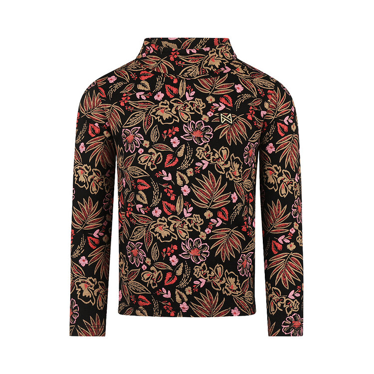 Koko Noko girls longsleeve with turtleneck black flowers | OX56904-37