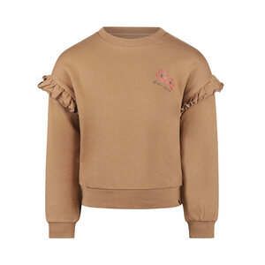 Koko Noko meisjes sweater dropped shoulder camel ruffles