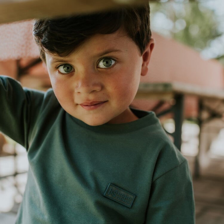 Koko Noko boys' long-sleeved top, dark green organic cotton | WN1811