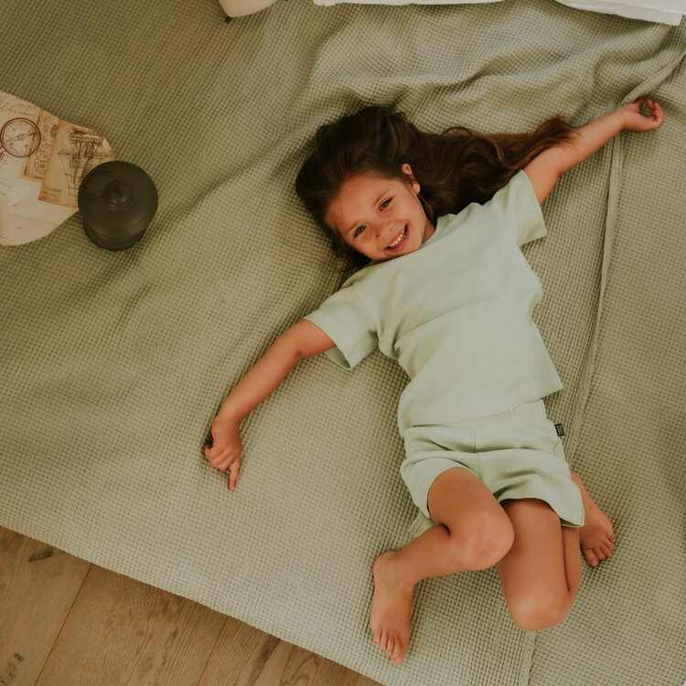 Koko Noko unisex waffle pyjamas soft green shortama organic cotton | WN1826