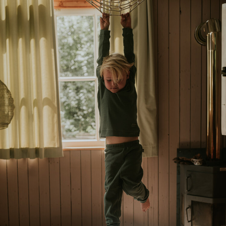 Koko Noko jongens wafel pyjama donkergroen bio cotton | WN1828