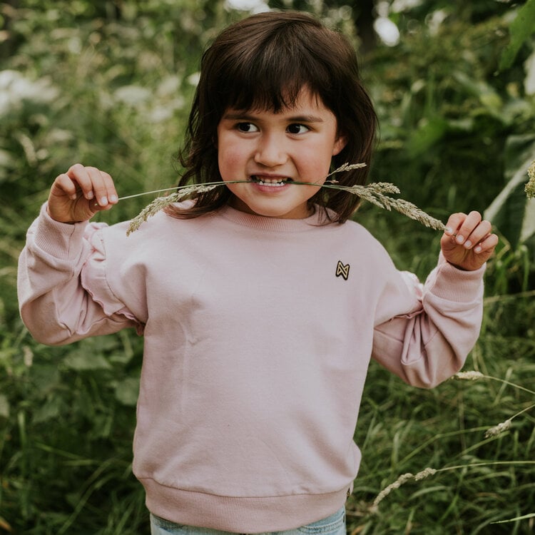 Koko Noko girls' dropped shoulder sweater, soft pink, organic cotton | WN1912