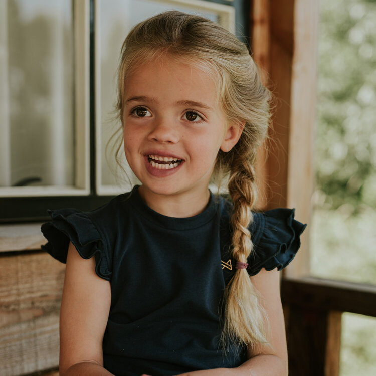 Koko Noko meisjes T-shirt navy ruffles bio cotton | WN1905