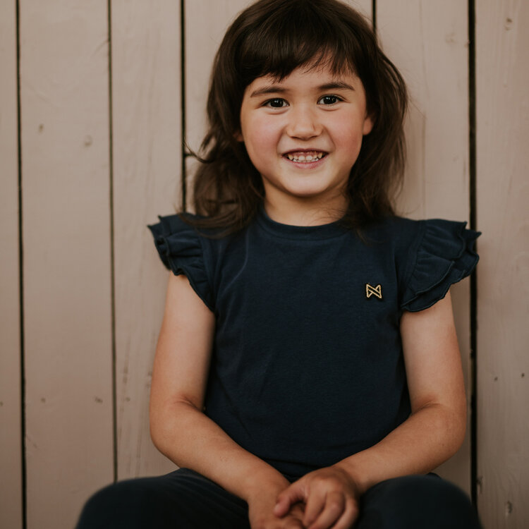 Koko Noko meisjes T-shirt navy ruffles bio cotton | WN1905