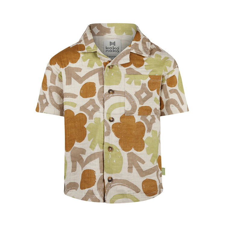 Koko Noko boys' short-sleeved shirt, grey-brown cotton | N58800-37