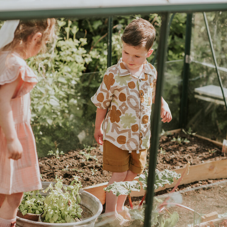 Koko Noko boys' short-sleeved shirt, grey-brown cotton | N58800-37