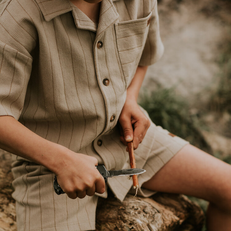 Koko Noko boys' co-ord set grey-brown blouse shorts | N58803-37