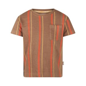 Koko Noko jongens T-shirt donkerbruin gestreept katoen