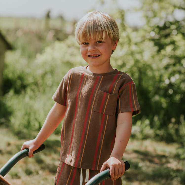 Koko Noko Jungen T-Shirt dunkelbraun gestreift Baumwolle | N58868-37