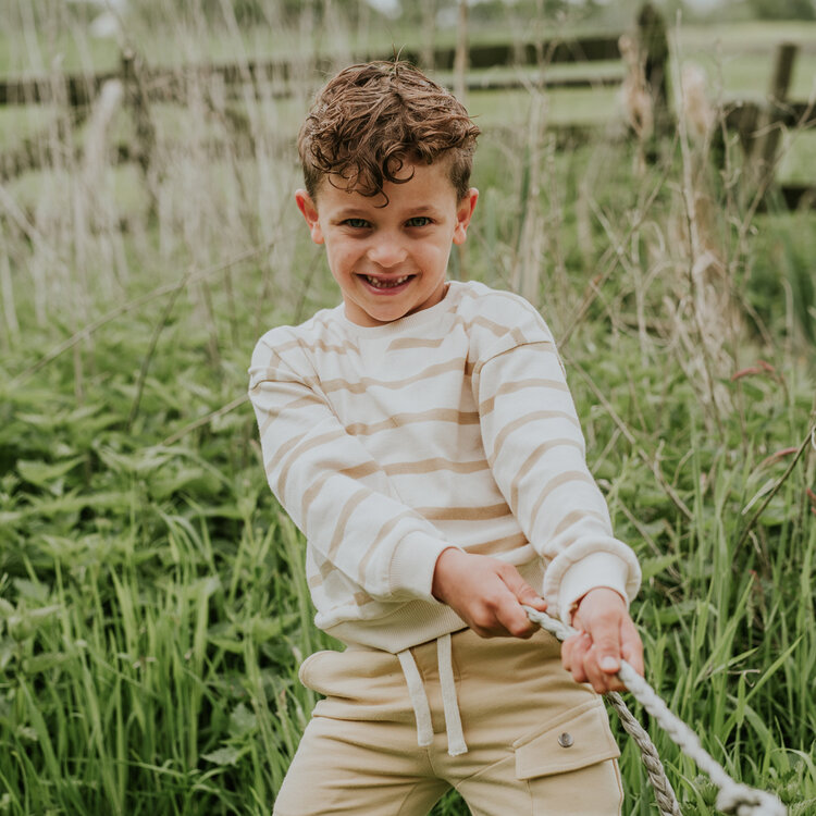 Koko Noko boys' sweater, off-white, beige striped cotton | N58889-37