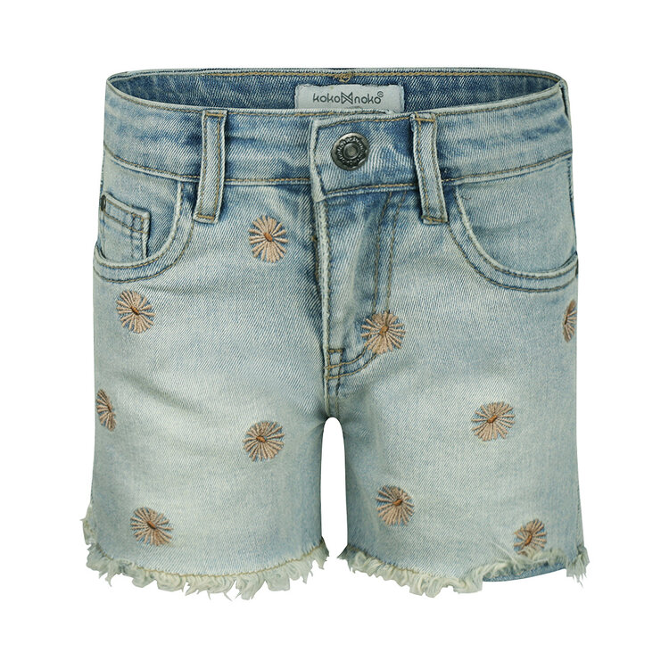 Koko Noko meisjes jeans shorts loose fit lichtblauw bloem | N58901-37