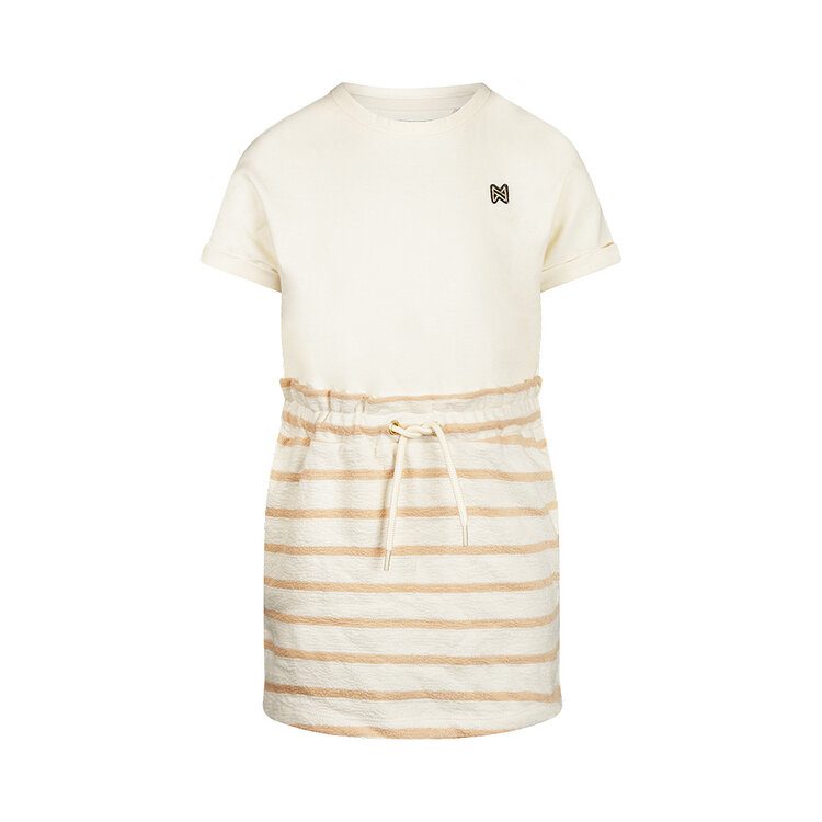 Koko Noko meisjes jurk off white zand gestreept katoen | N58908-37