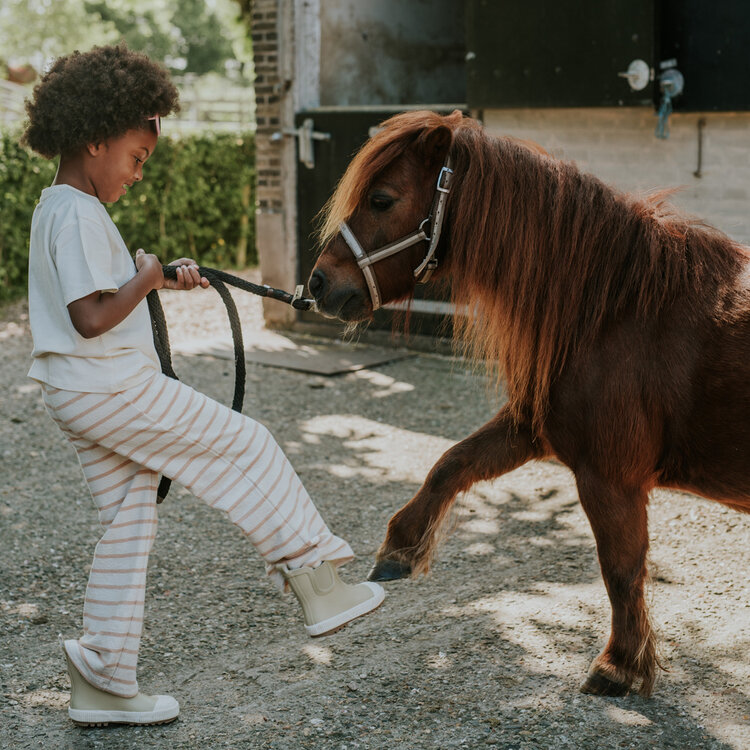Koko Noko Mädchen Hose mit weitem Bein, sandfarben gestreift, Baumwolle | N58910-37