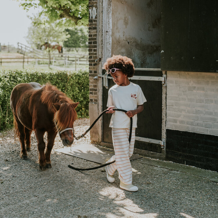 Koko Noko Mädchen Hose mit weitem Bein, sandfarben gestreift, Baumwolle | N58910-37