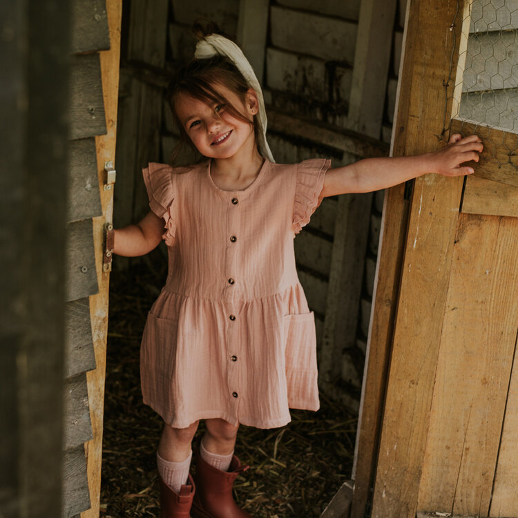 Koko Noko girls' dress soft pink ruffles muslin | N58917-37