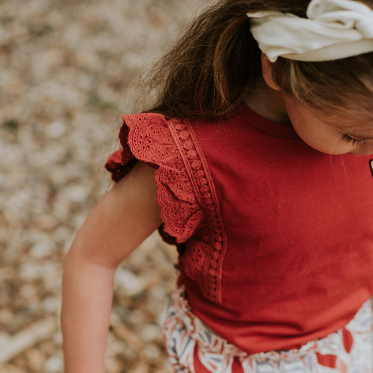 Koko Noko meisjes T-shirt steenrood broderie | N58929-37