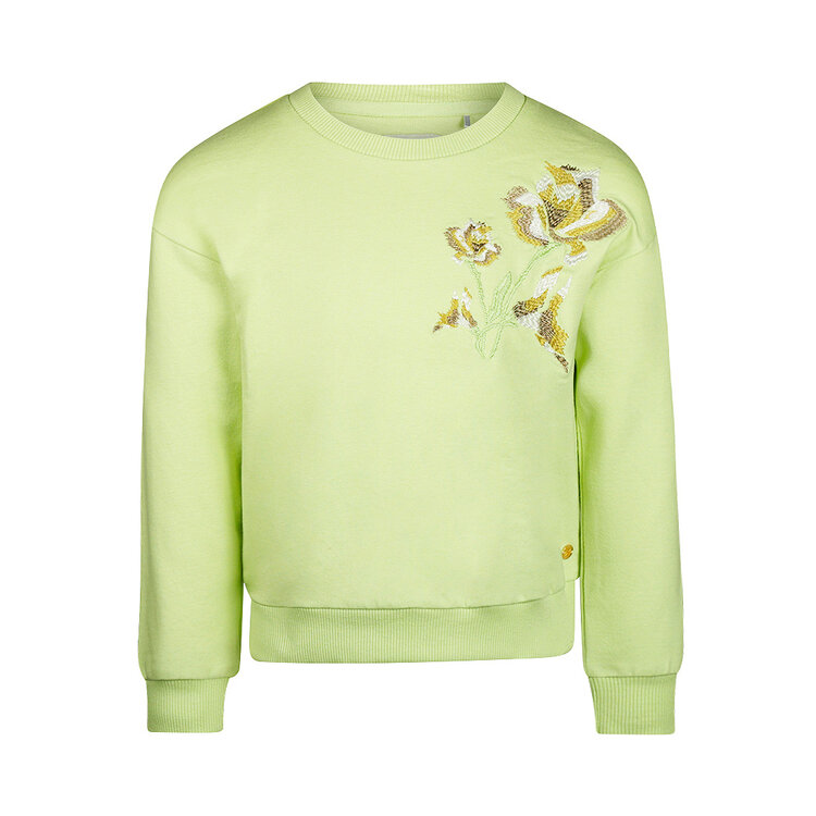 Koko Noko meisjes sweater zachtgroen geborduurde bloem | N58943-37