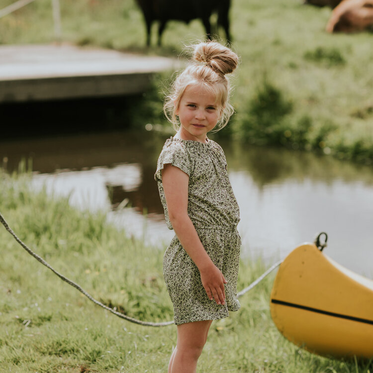 Koko Noko meisjes jumpsuit zachtgroen bloemetjes | N58949-37