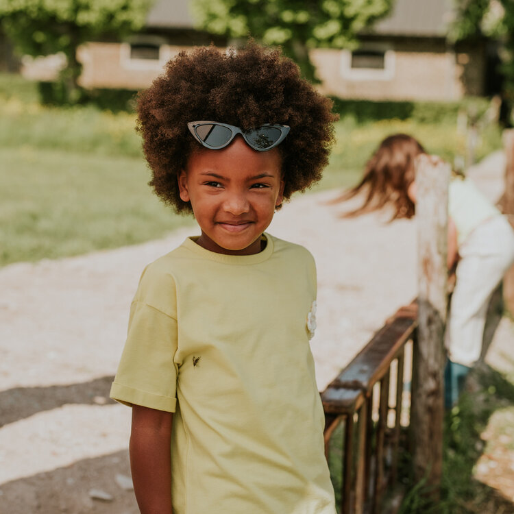 Koko Noko meisjes T-shirt loose fit geel crochet bloem | N58960-37