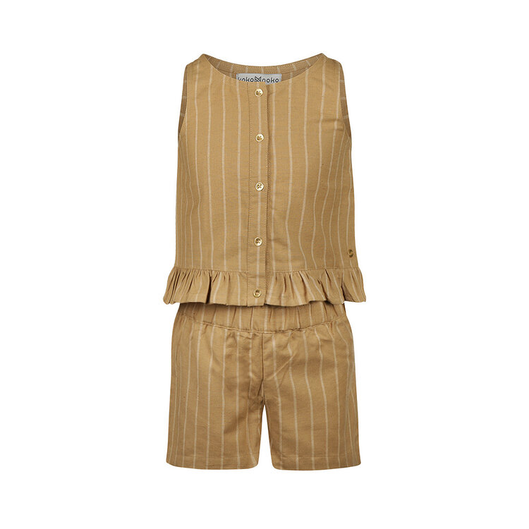 Koko Noko meisjes co-ord set lichtbruin gestreept top short | N58974-37