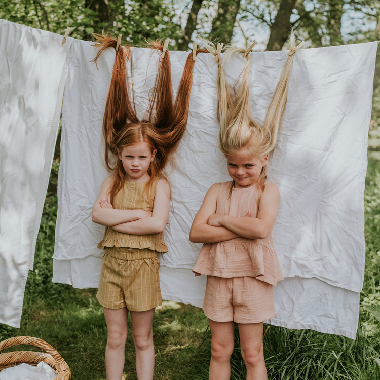 Koko Noko girls' co-ord set light brown striped top shorts | N58974-37