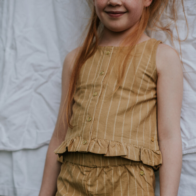 Koko Noko girls' co-ord set light brown striped top shorts | N58974-37