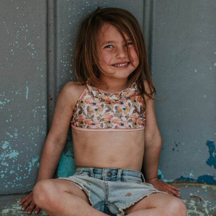 Koko Noko girls' bikini peach pink yellow flower | N58977-37