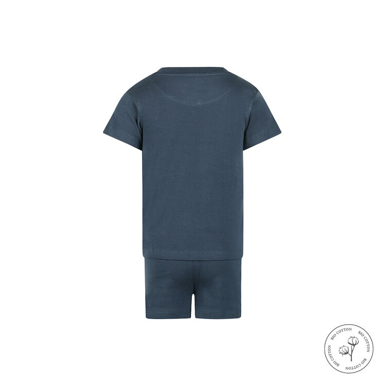 Koko Noko Unisex-Waffelpyjama marineblau Shortama Bio-Baumwolle | WN1825