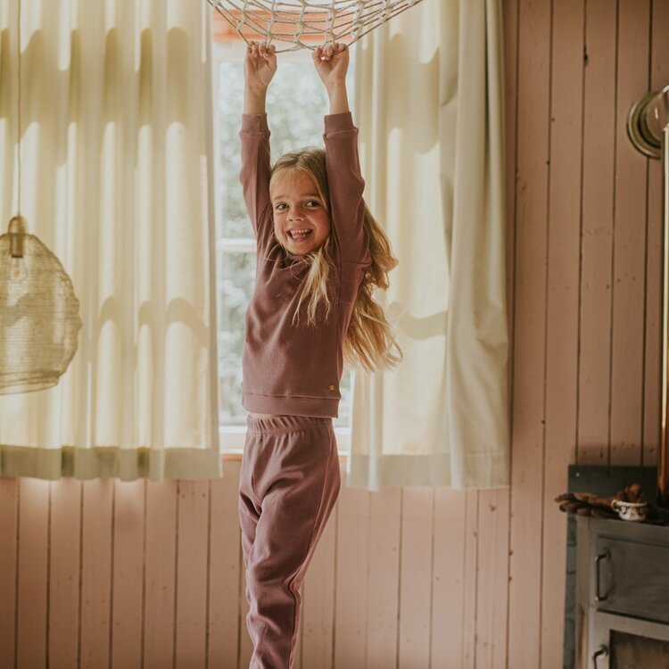 Koko Noko girls' waffle pyjamas, old pink, organic cotton | WN1902