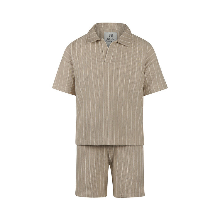 Koko Noko boys' co-ord set sand polo shirt shorts striped | NX58821-37