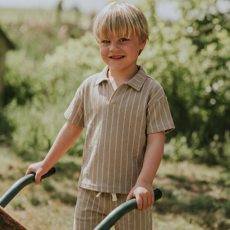 Koko Noko boys' co-ord set sand polo shirt shorts striped | NX58821-37