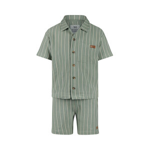 Koko Noko boys' co-ord set sage green blouse shorts stripe