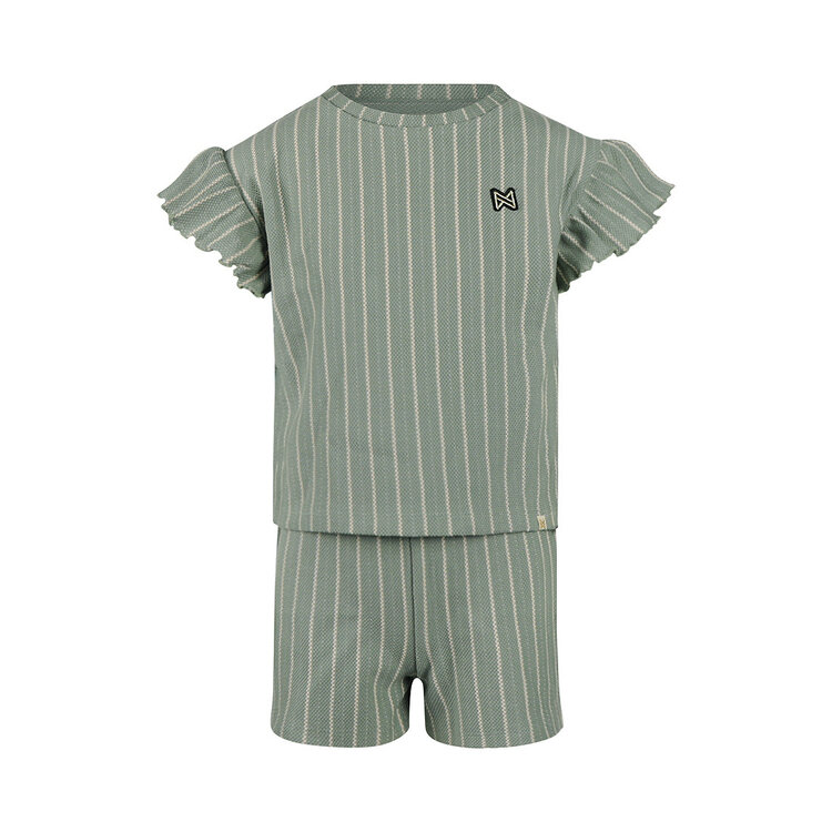 Koko Noko Mädchen-Set Top Shorts salbeigrün gestreift | NX58939-37