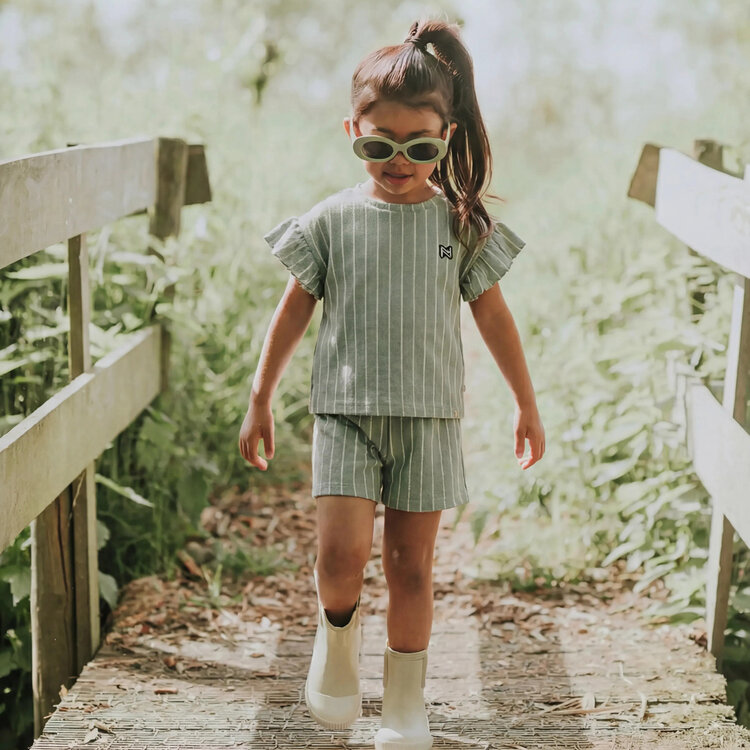 Koko Noko Mädchen-Set Top Shorts salbeigrün gestreift | NX58939-37