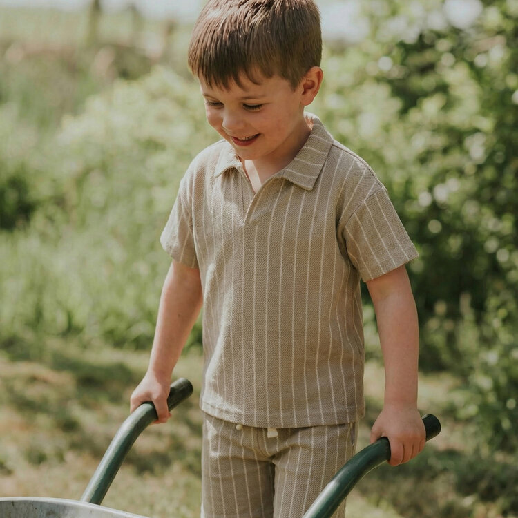 Koko Noko Jungen-Set sandfarbenes Polohemd Shorts gestreift | NX58821-37