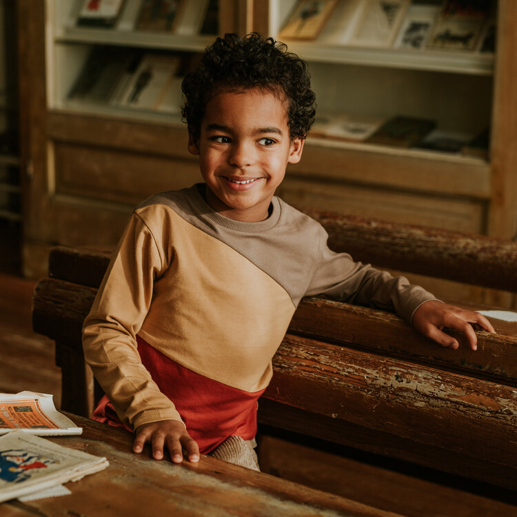 Koko Noko boys’ brown colour-block long-sleeved top | M60805-37
