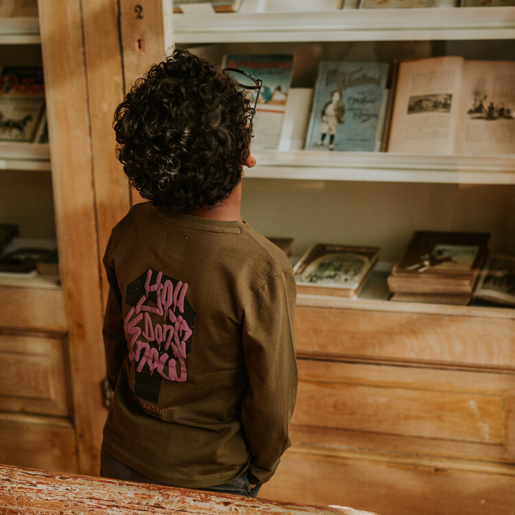 Koko Noko boys’ long-sleeved top, army green and purple | M60846-37