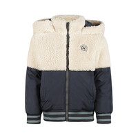 Koko Noko boys’ winter coat, dark blue, off-white teddy