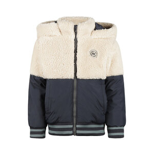 Koko Noko boys’ winter coat, dark blue, off-white teddy