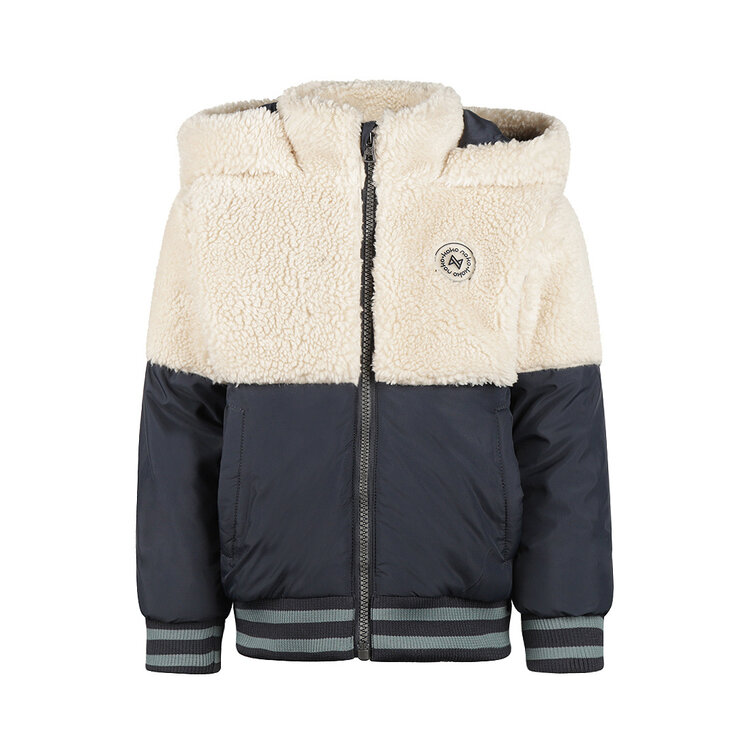 Koko Noko boys’ winter coat, dark blue, off-white teddy | M60896-37