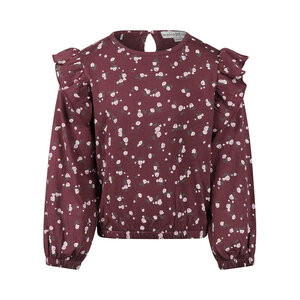 Koko Noko Mädchen-Bluse dunkelviolett, Blumenmuster, Rüschen